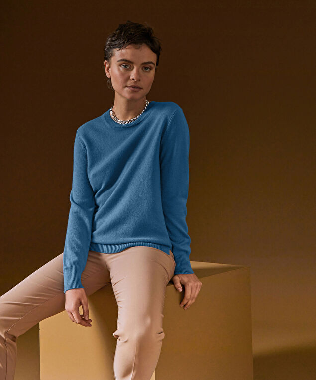 Rodier Pull Col Rond En Cachemire Bleu Azur