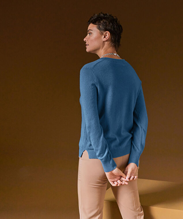 Rodier Pull Col Rond En Cachemire Bleu Azur