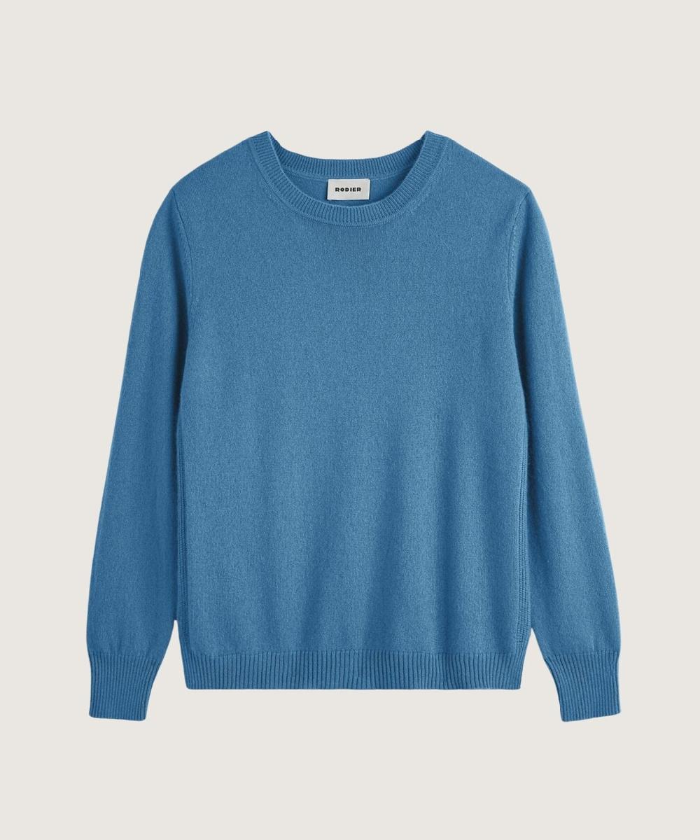 rodier Pull col rond en cachemire bleu azur