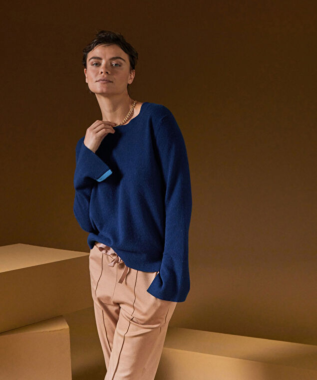 Rodier Pull Col Rond En Cachemire Bleu Marine