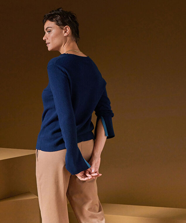 Rodier Pull Col Rond En Cachemire Bleu Marine