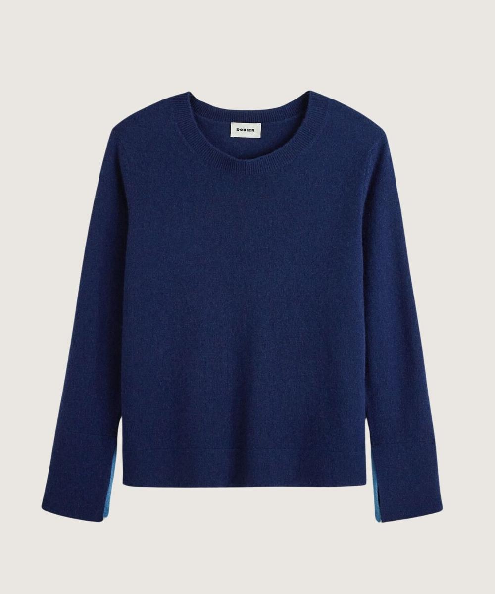 rodier Pull col rond en cachemire bleu marine