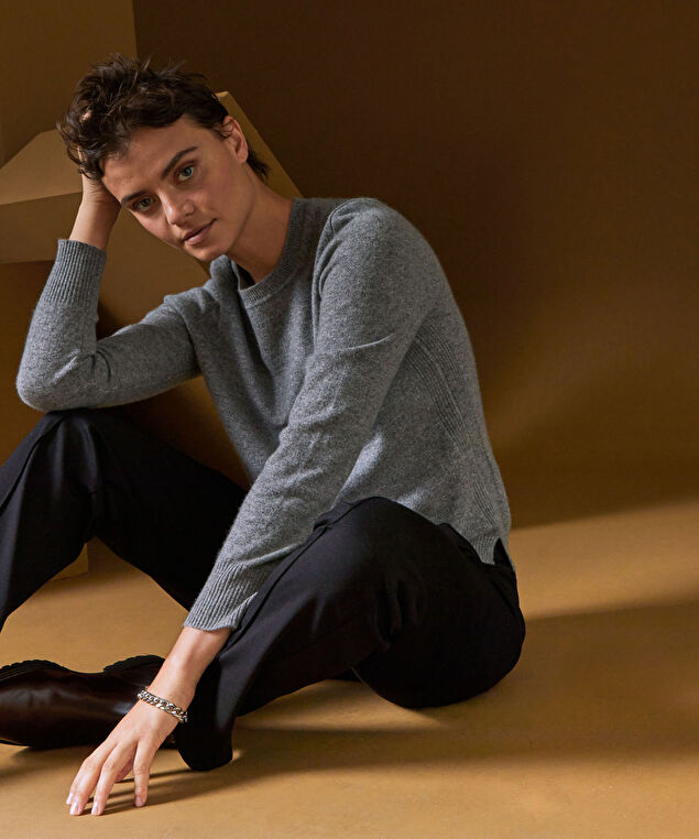 Rodier Pull Col Rond En Cachemire Gris