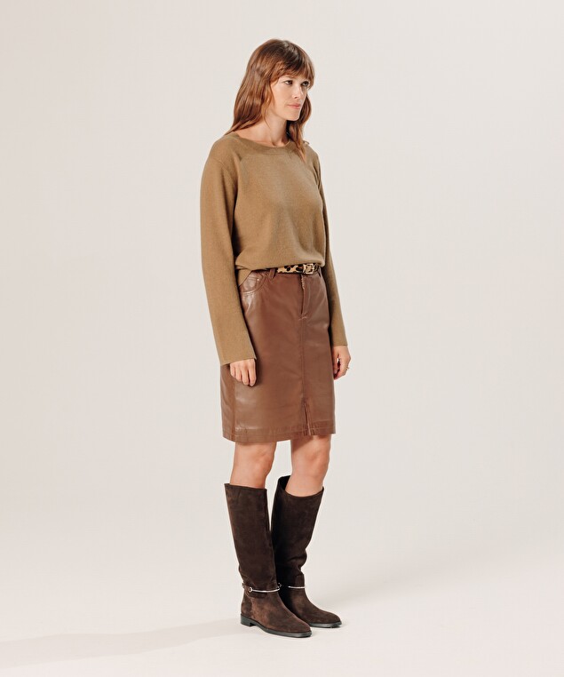 Rodier Pull Col Rond En Cachemire Marron Camel