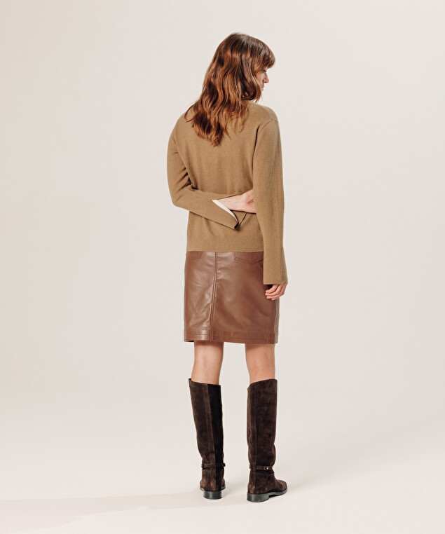 Rodier Pull Col Rond En Cachemire Marron Camel