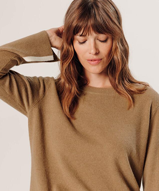 Rodier Pull Col Rond En Cachemire Marron Camel