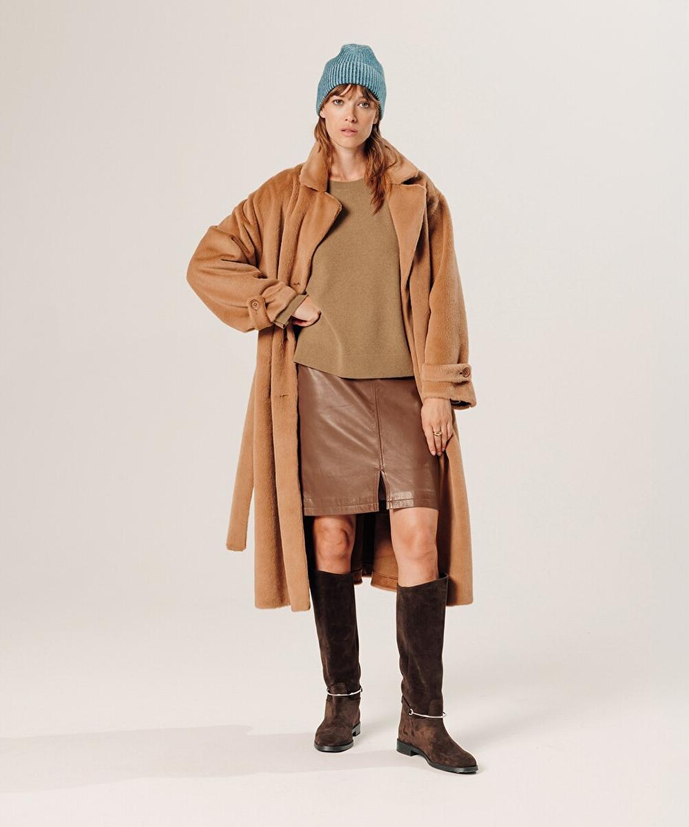 rodier Pull col rond en cachemire marron camel