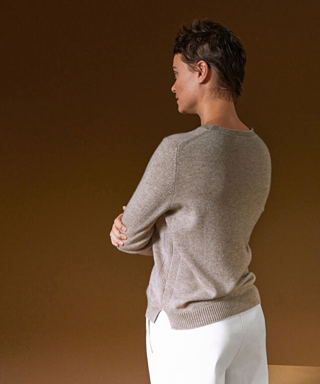 Rodier Pull Col Rond En Cachemire Marron Taupe