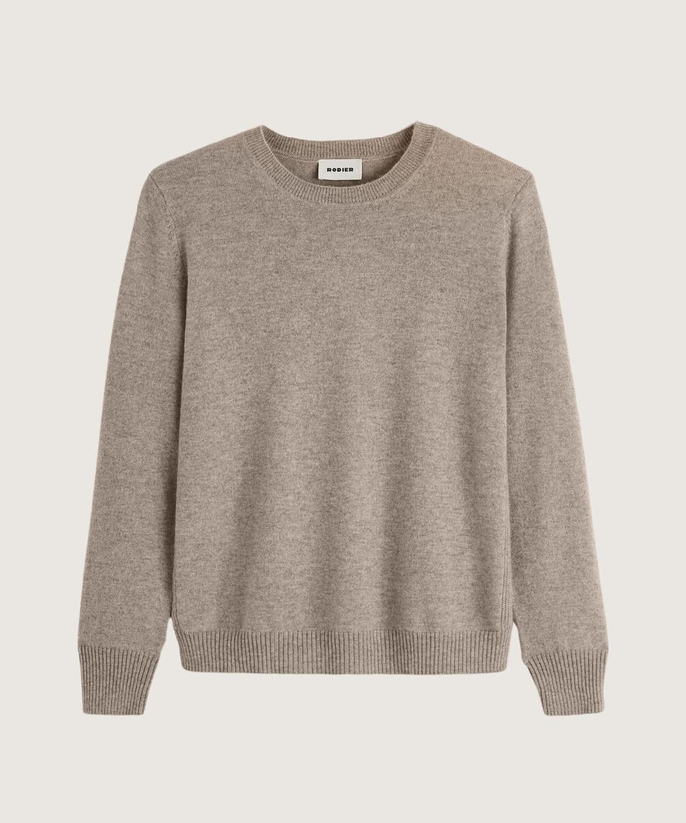rodier Pull col rond en cachemire marron taupe