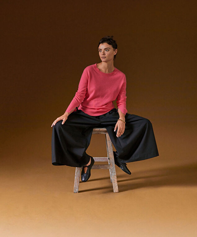 Rodier Pull Col Rond En Cachemire Orange Corail