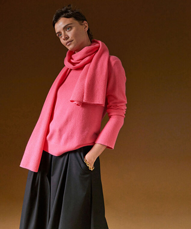 Rodier Pull Col Rond En Cachemire Orange Corail