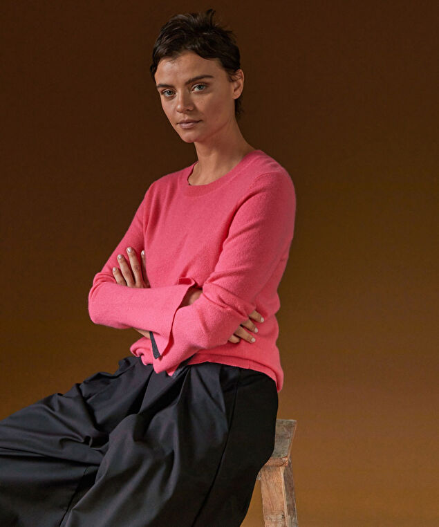 Rodier Pull Col Rond En Cachemire Orange Corail