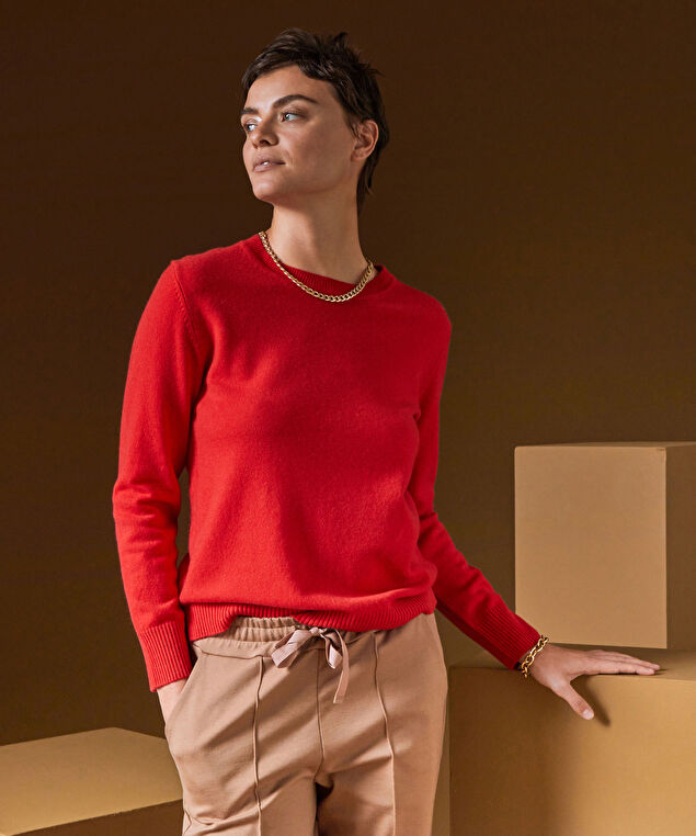 Rodier Pull Col Rond En Cachemire Orange Corail