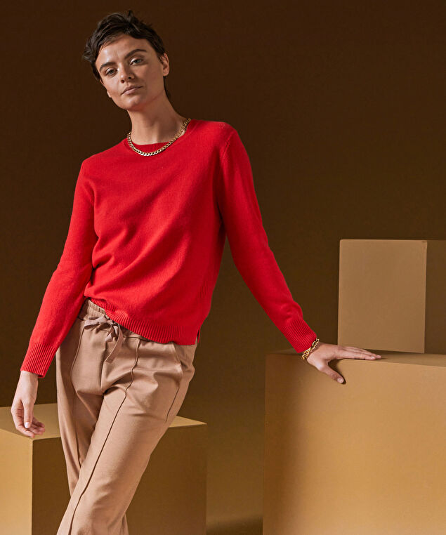 Rodier Pull Col Rond En Cachemire Orange Corail