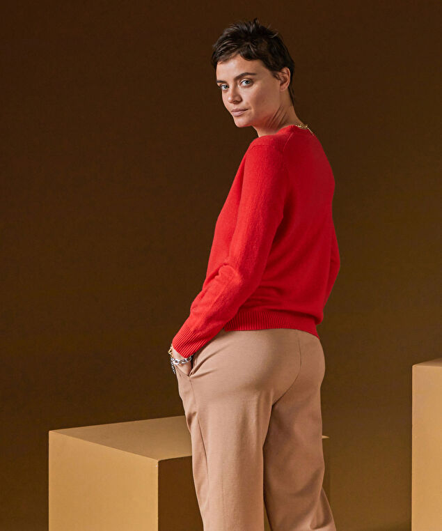 Rodier Pull Col Rond En Cachemire Orange Corail