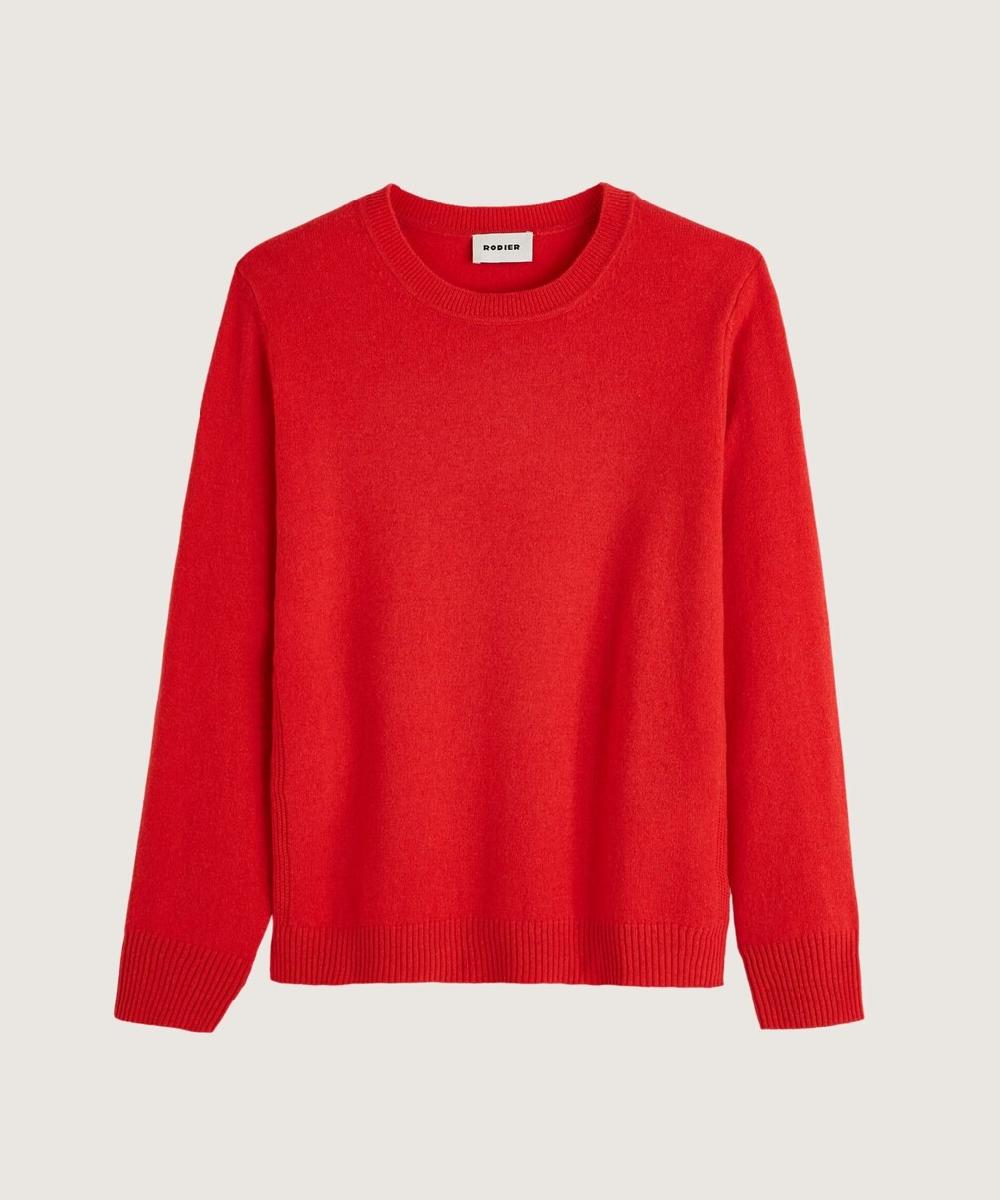 rodier Pull col rond en cachemire orange corail