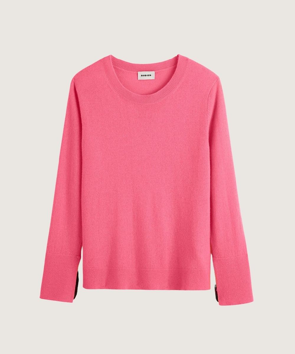 rodier Pull col rond en cachemire orange corail