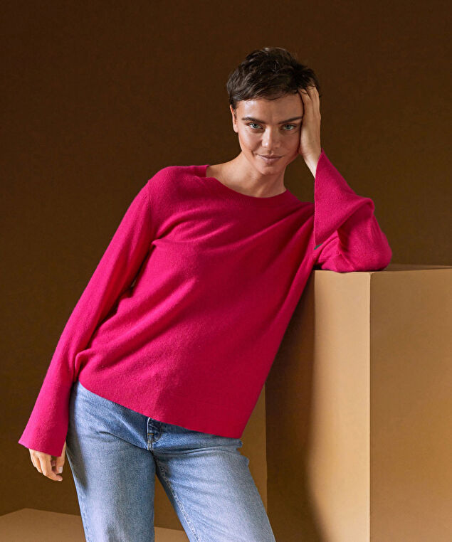 Rodier Pull Col Rond En Cachemire Rose Tonique