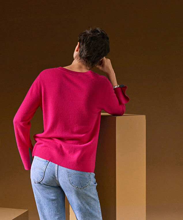 Rodier Pull Col Rond En Cachemire Rose Tonique