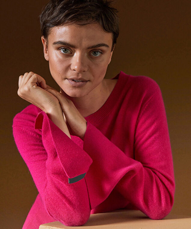 Rodier Pull Col Rond En Cachemire Rose Tonique