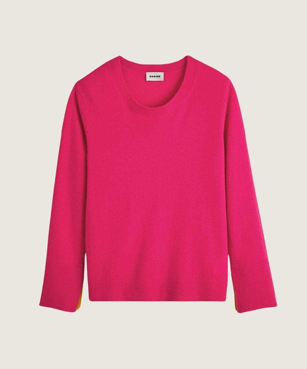 rodier Pull col rond en cachemire rose tonique