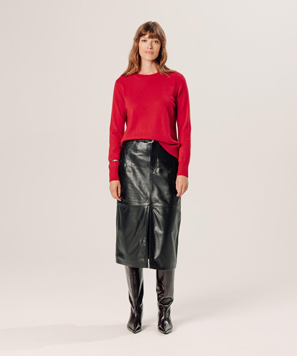 rodier Pull col rond en cachemire rouge