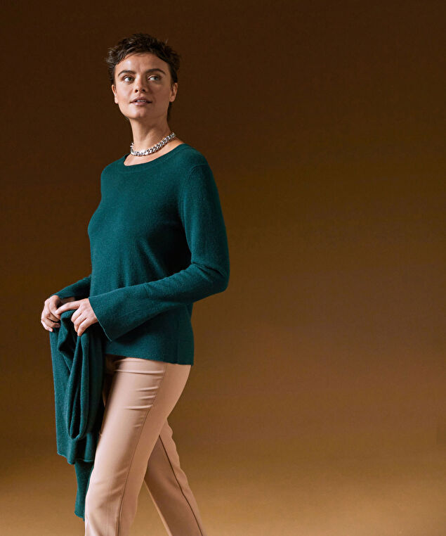 Rodier Pull Col Rond En Cachemire Vert Canard