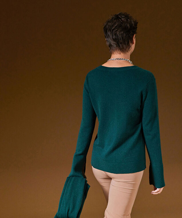 Rodier Pull Col Rond En Cachemire Vert Canard