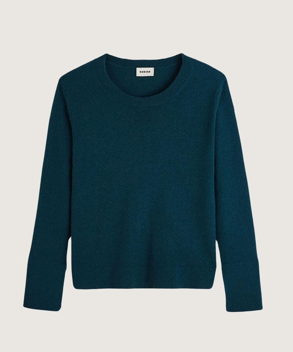 rodier Pull col rond en cachemire vert canard