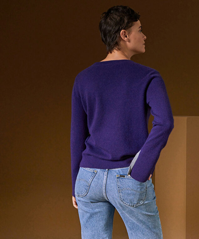 Rodier Pull Col Rond En Cachemire Violet Foncé