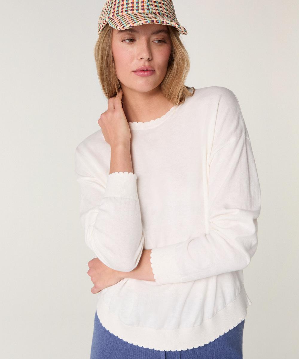 rodier Pull col rond en coton blanc écru