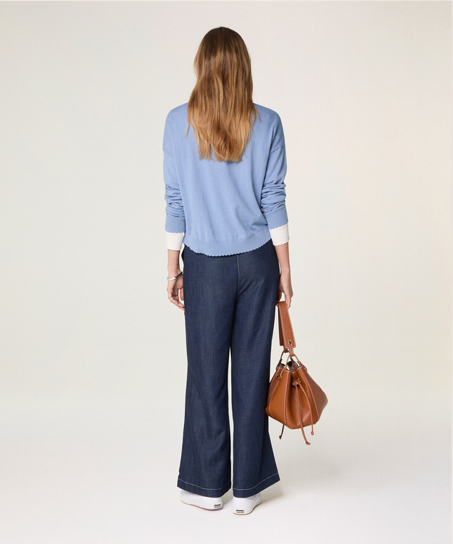 Rodier Pull Col Rond En Coton Bleu Gris