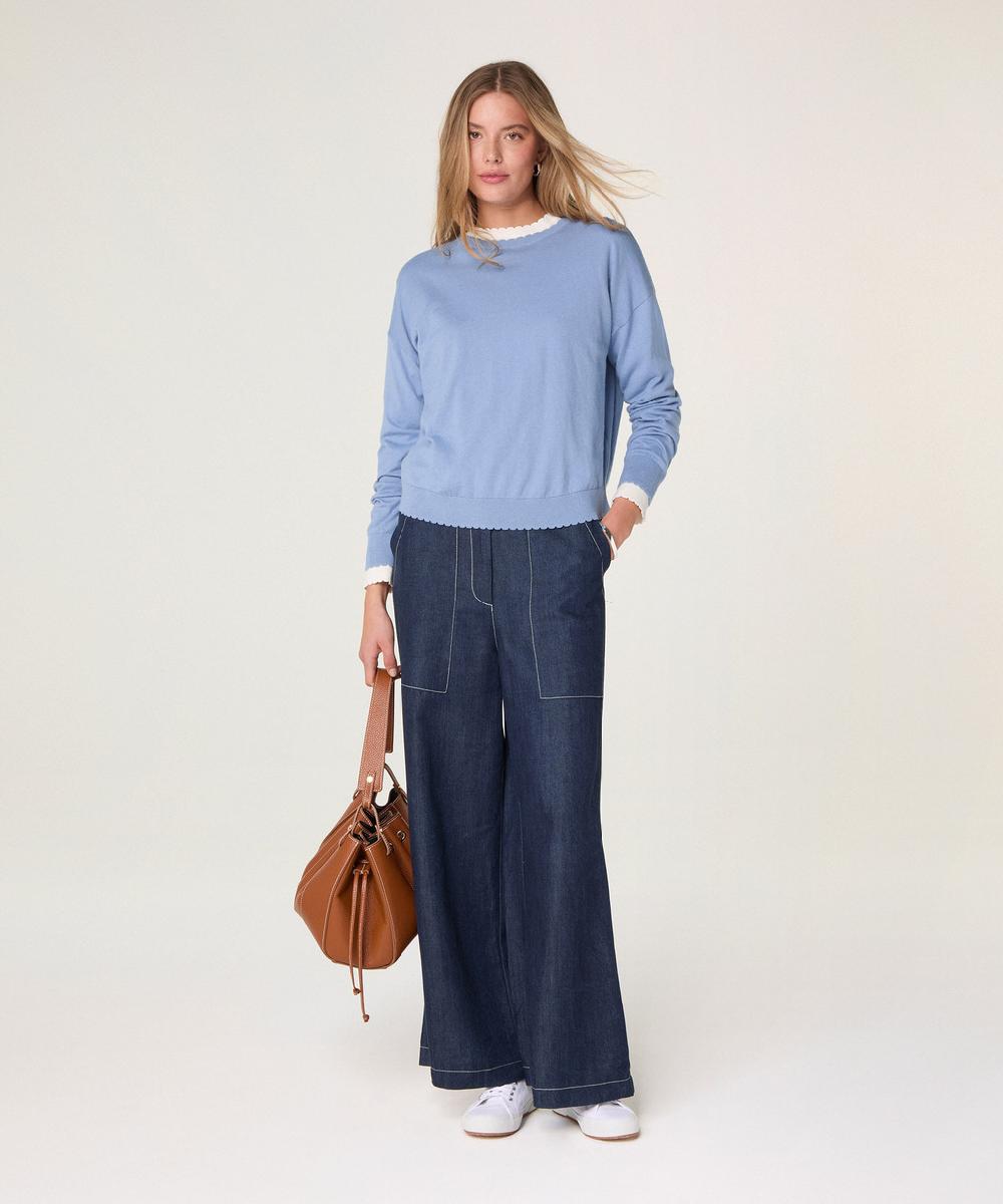 rodier Pull col rond en coton bleu gris