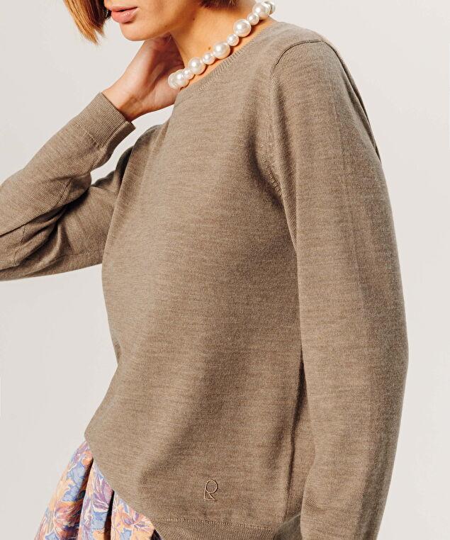 Rodier Pull Col Rond En Laine Mérinos Beige