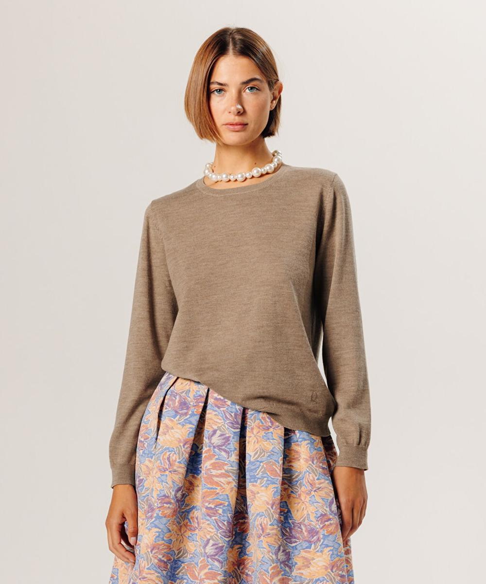 rodier Pull col rond en laine mérinos beige