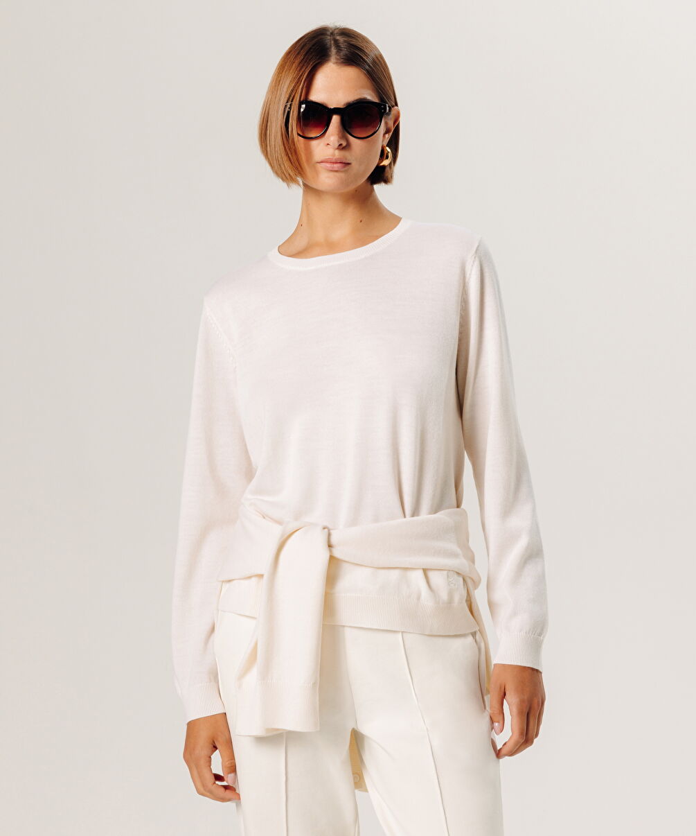 rodier Pull col rond en laine mérinos blanc