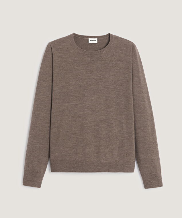 Rodier Pull Col Rond En Laine Mérinos Marron Taupe