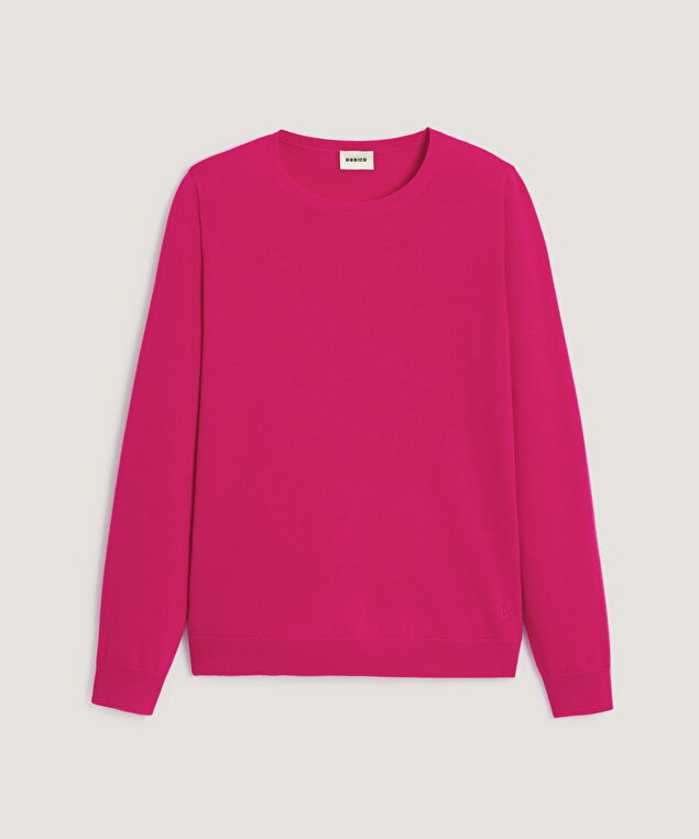 Rodier Pull Col Rond En Laine Mérinos Rose Tonique