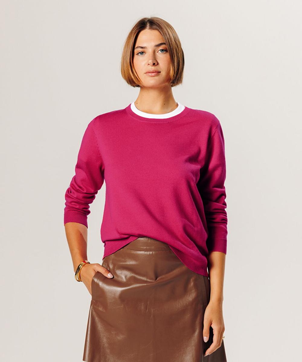 rodier Pull col rond en laine mérinos rose tonique