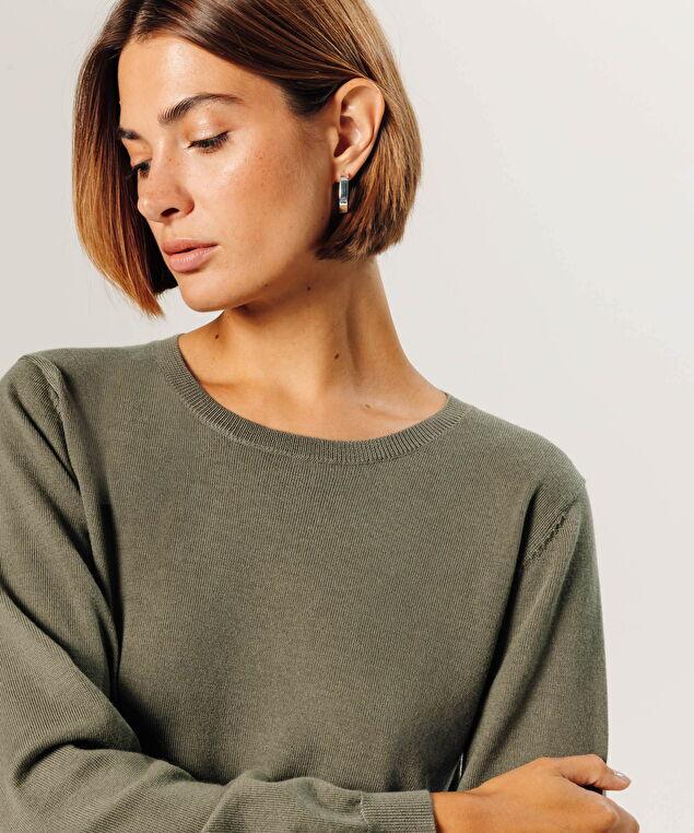 Rodier Pull Col Rond En Laine Mérinos Vert Olive