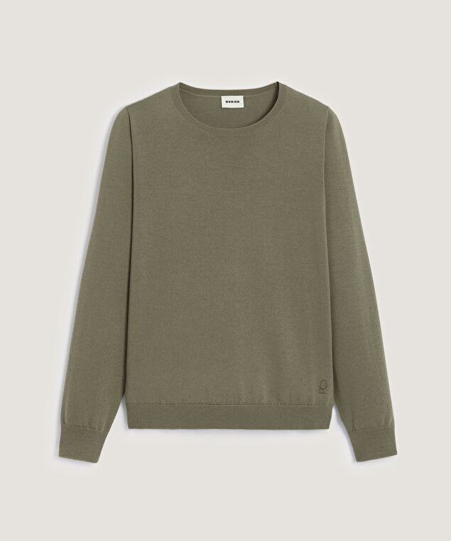 Rodier Pull Col Rond En Laine Mérinos Vert Olive