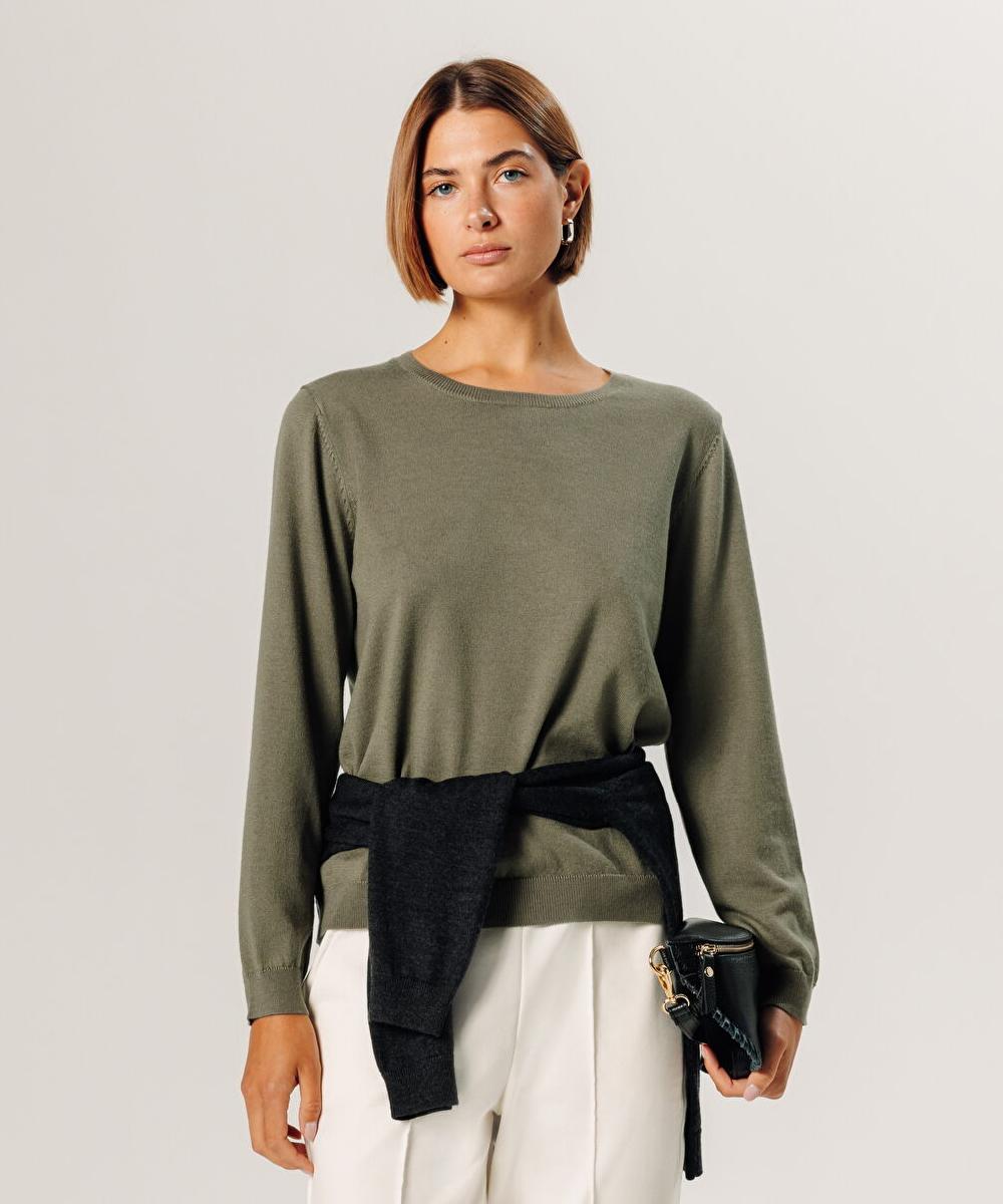 rodier Pull col rond en laine mérinos vert olive
