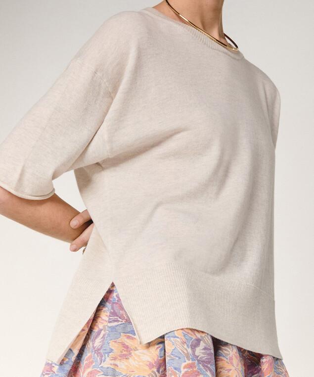 Rodier Pull Col Rond Manches Courtes Blanc écru