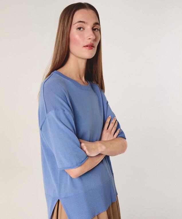 Rodier Pull Col Rond Manches Courtes Bleu Océan