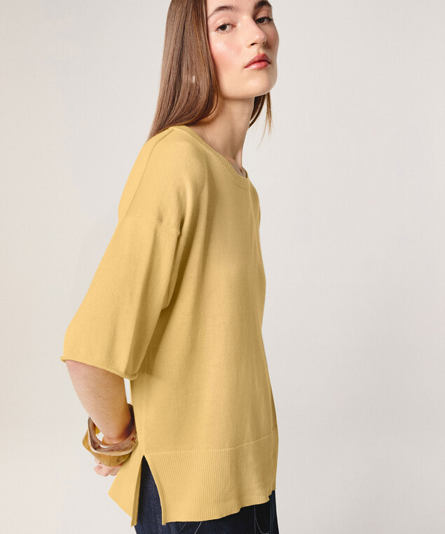 Rodier Pull Col Rond Manches Courtes Jaune