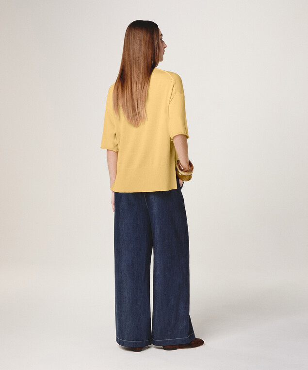 Rodier Pull Col Rond Manches Courtes Jaune