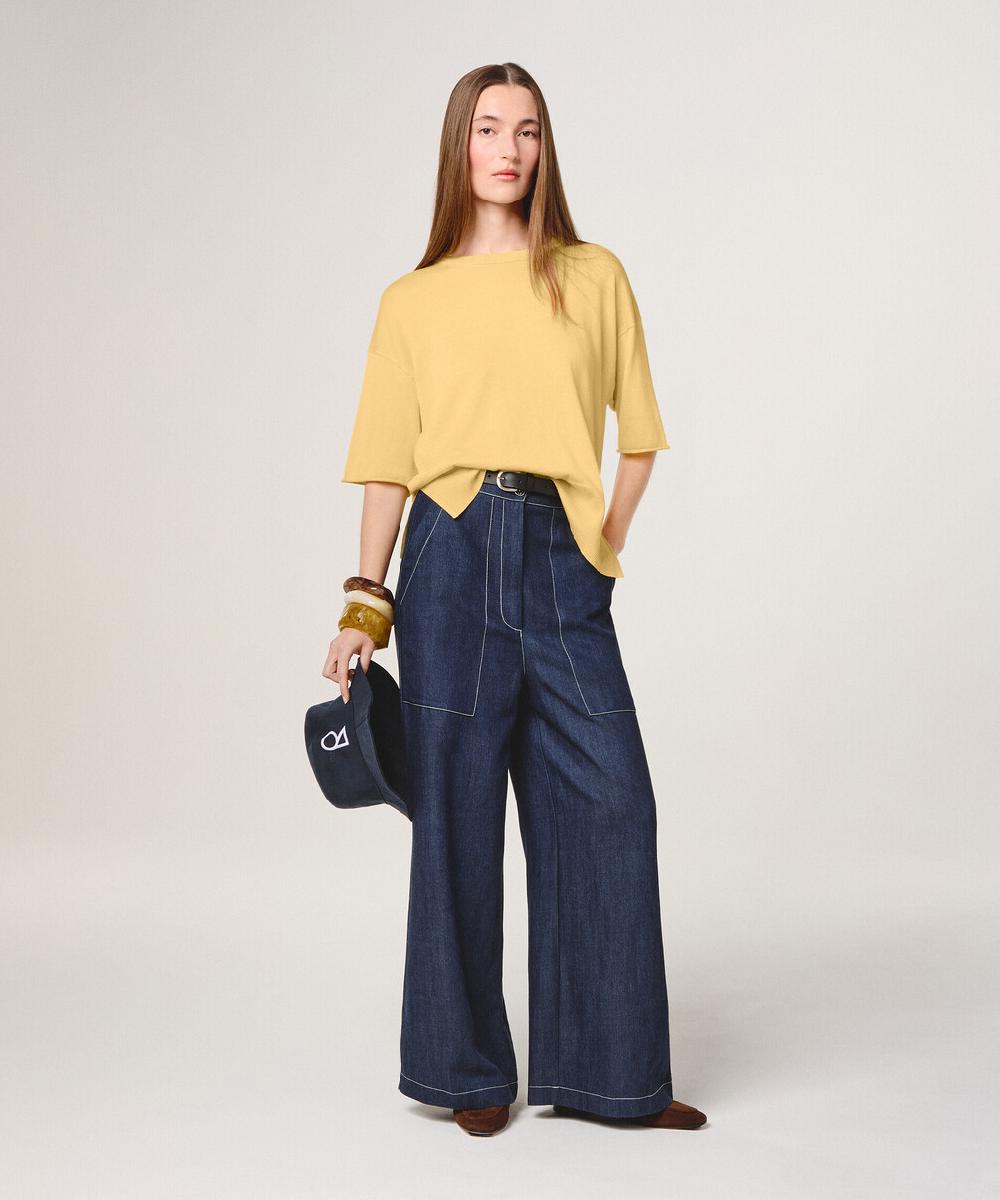 rodier Pull col rond manches courtes jaune