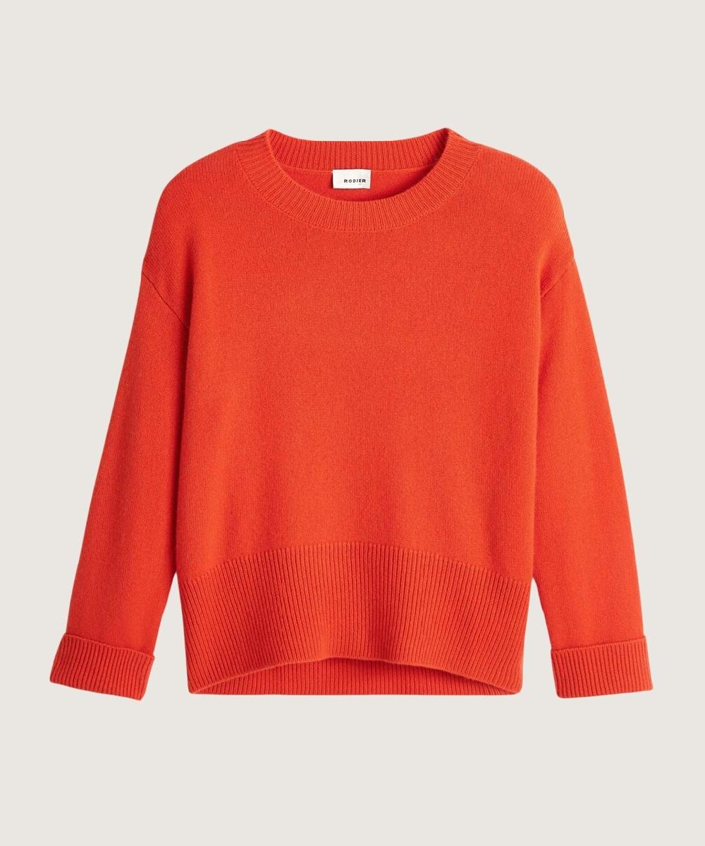 rodier Pull col rond oversize cachemire orange