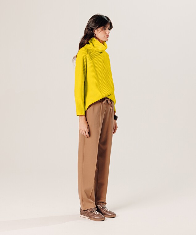 Rodier Pull Col Roulé Côtelé En Cachemire Jaune