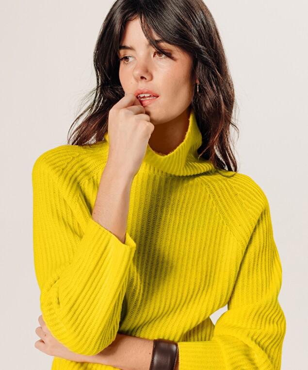 Rodier Pull Col Roulé Côtelé En Cachemire Jaune